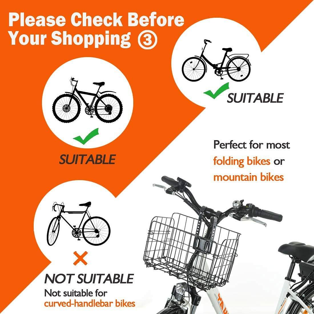 ONWAY Folding Front Handlebar Rear Rack Bike Basket with Canvas Liner Black