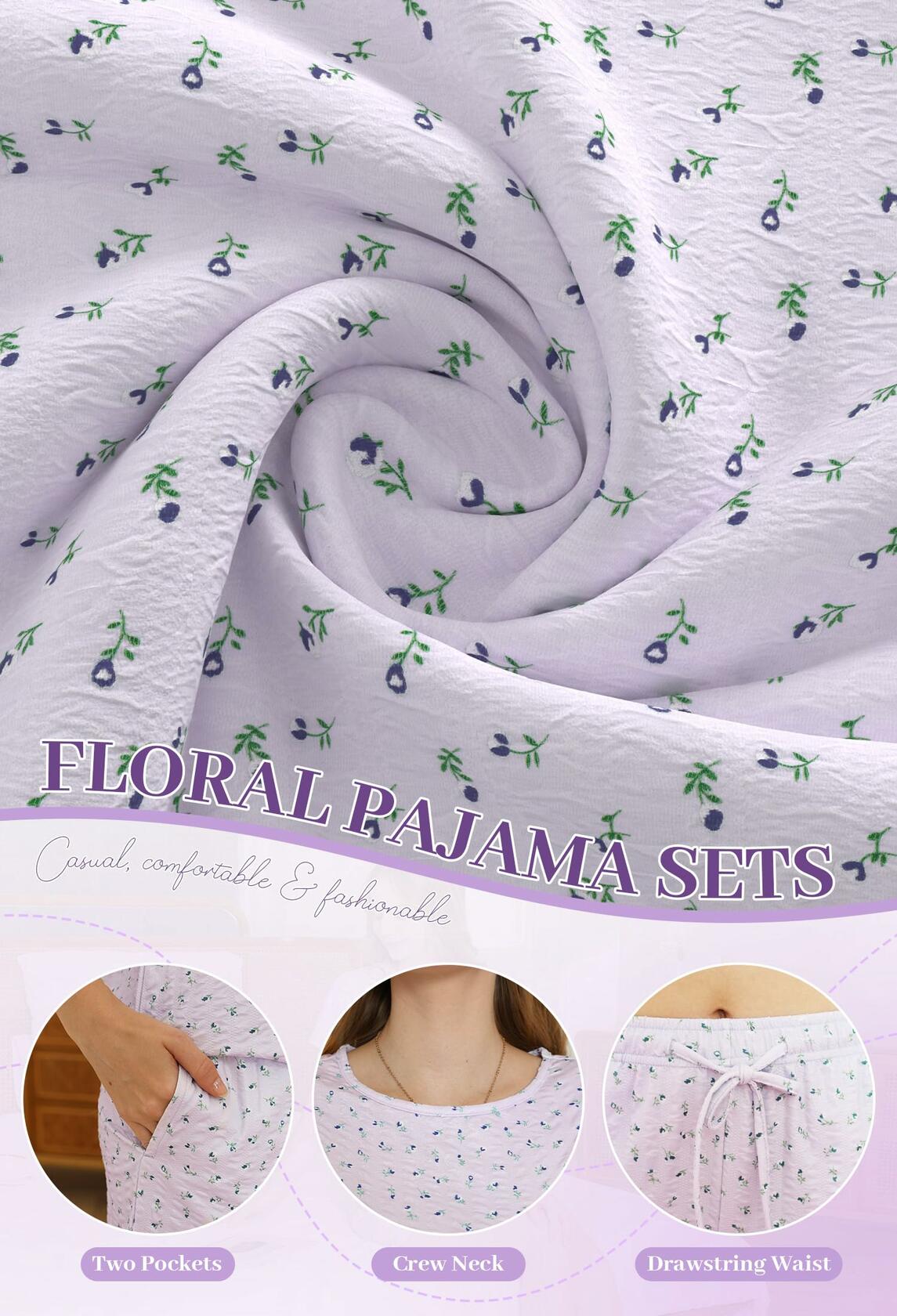 LYCY Womens Floral Print Pajamas Shorts Set Light Pink Floral Size M