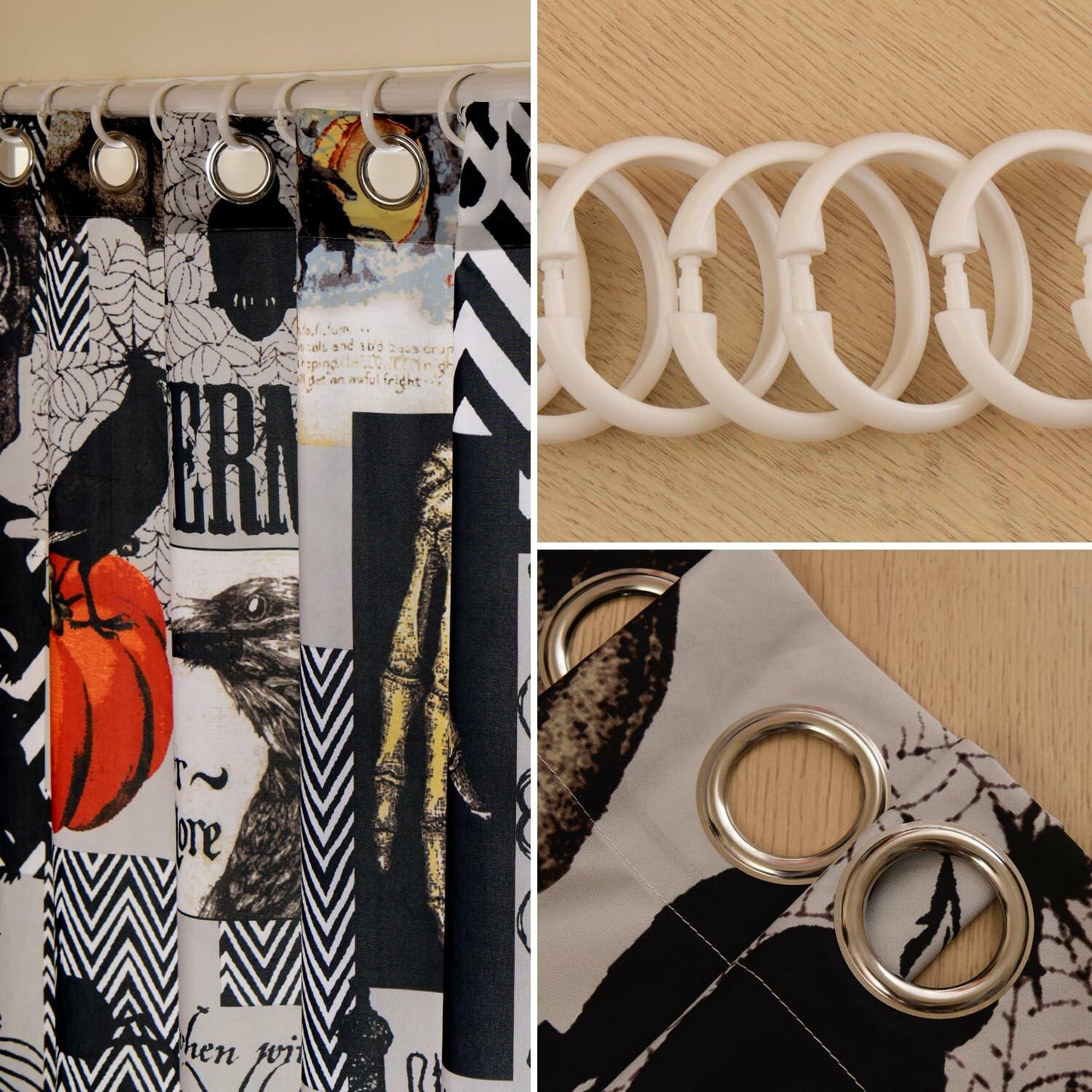 EVENHUG Halloween Waterproof Shower Curtain Set Grey 72x72 inch with Hooks