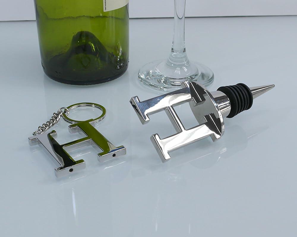 Lutong Set of 2 Letter Gift Set Key Ring Bottle Stopper Silver W