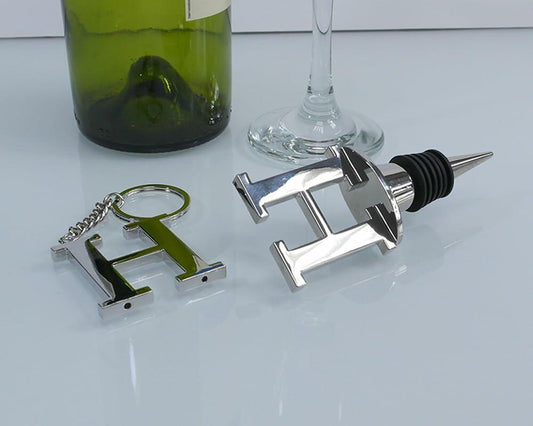 Lutong Set of 2 Letter Gift Set Key Ring Bottle Stopper Silver W