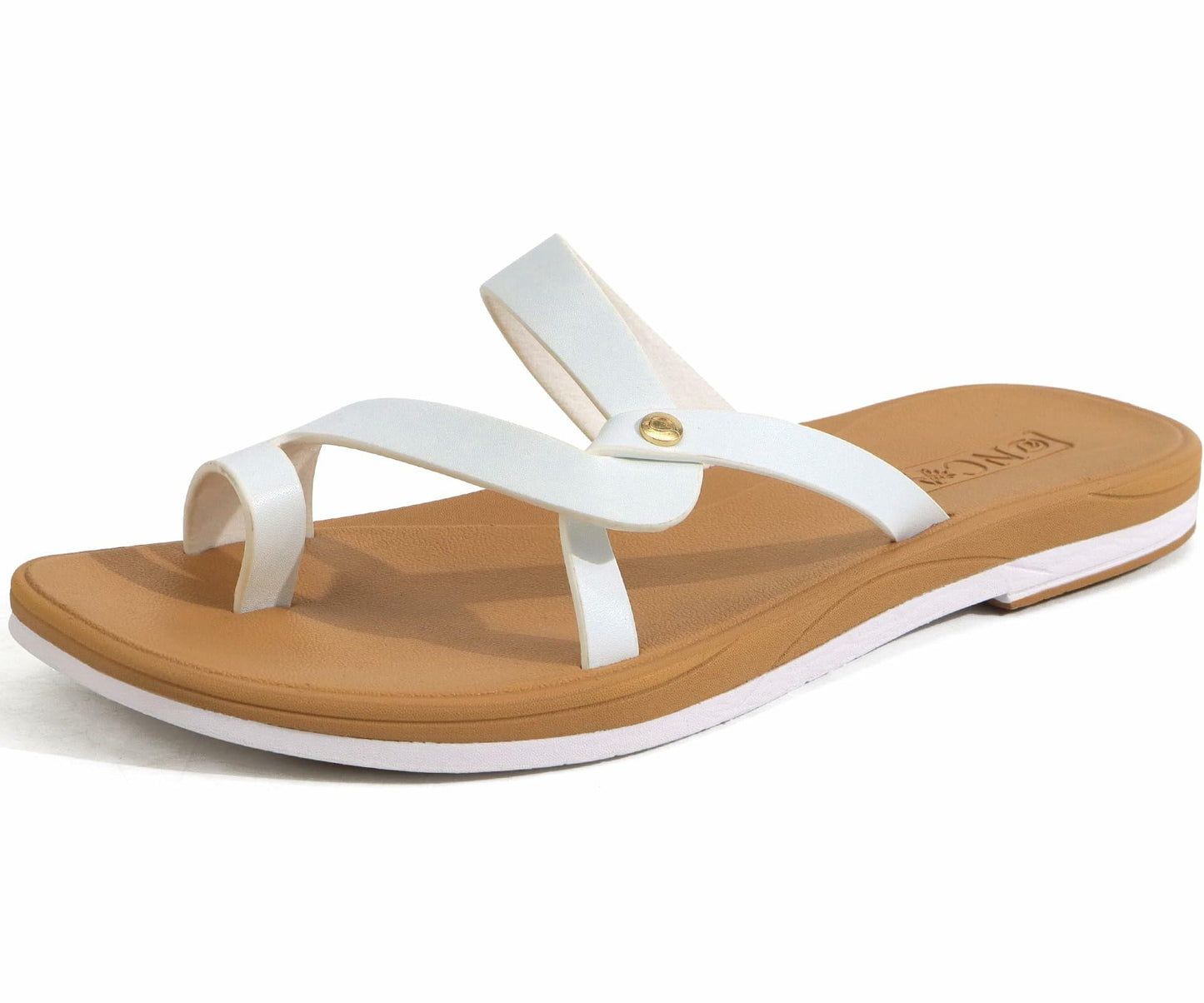 ONCAI Women's Slide Sandals Cross Strappy Open Toe White Khaki Size 11