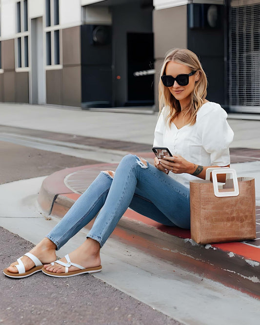ONCAI Women's Slide Sandals Cross Strappy Open Toe White Khaki Size 11