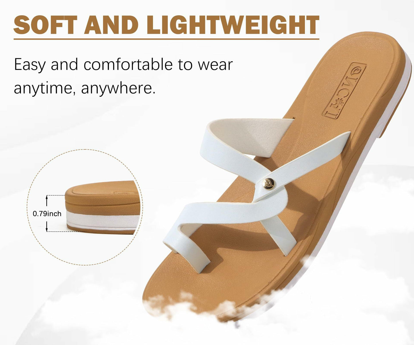 ONCAI Women's Slide Sandals Cross Strappy Open Toe White Khaki Size 11