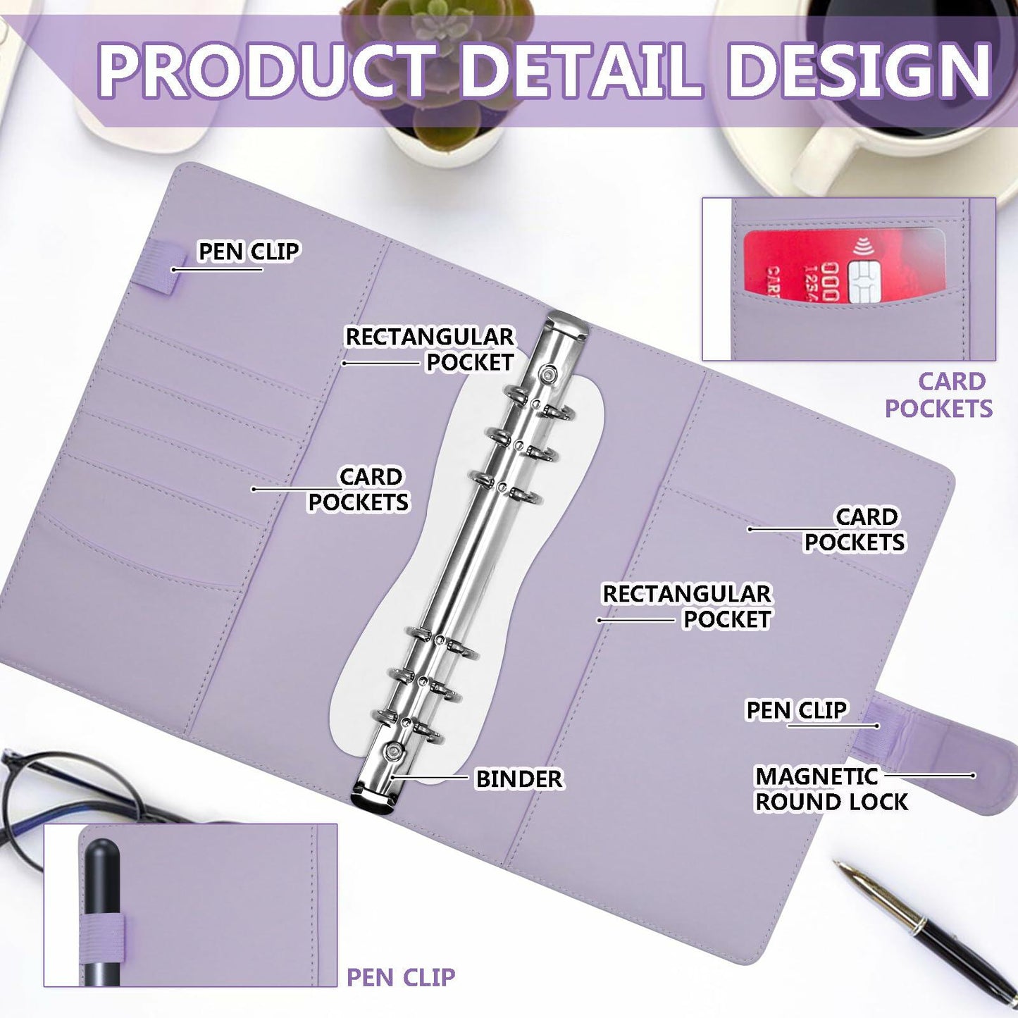 Mashaop 100 Envelope Challenge Binder White PU A4/Letter 13 Pages