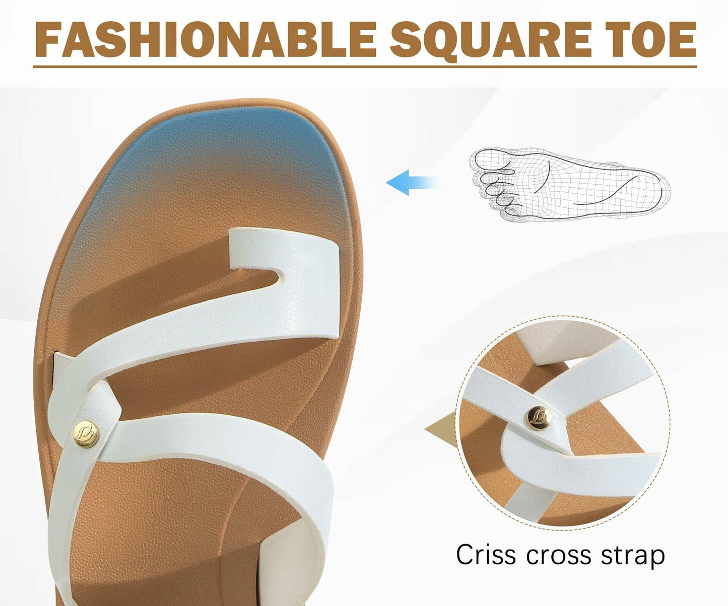 ONCAI Women's Slide Sandals Cross Strappy Open Toe White Khaki Size 11