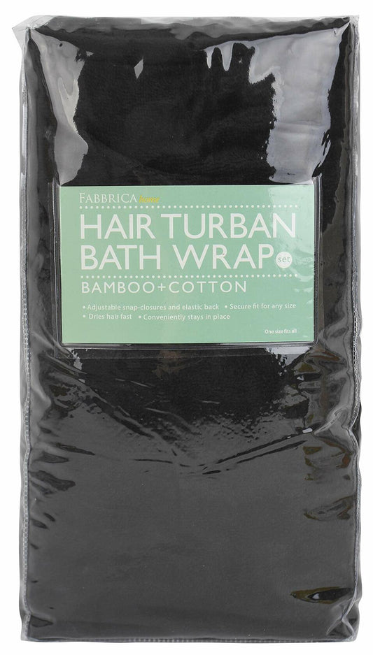 FABBRICA HOME Bamboo Rayon Spa Bath Wrap & Hair Turban Set Navy Blue One Size