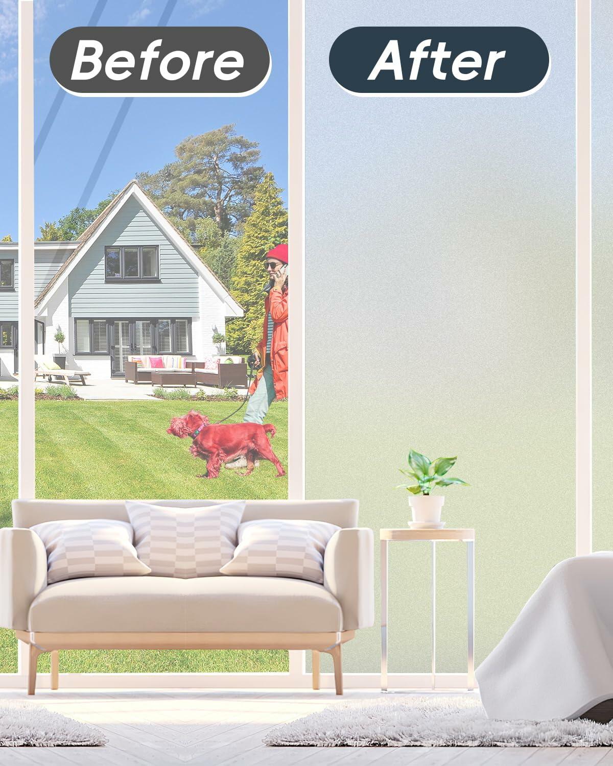 Dwersty Frosted Glass Window Privacy Film Static Cling 17.5x78.74in Anti-UV