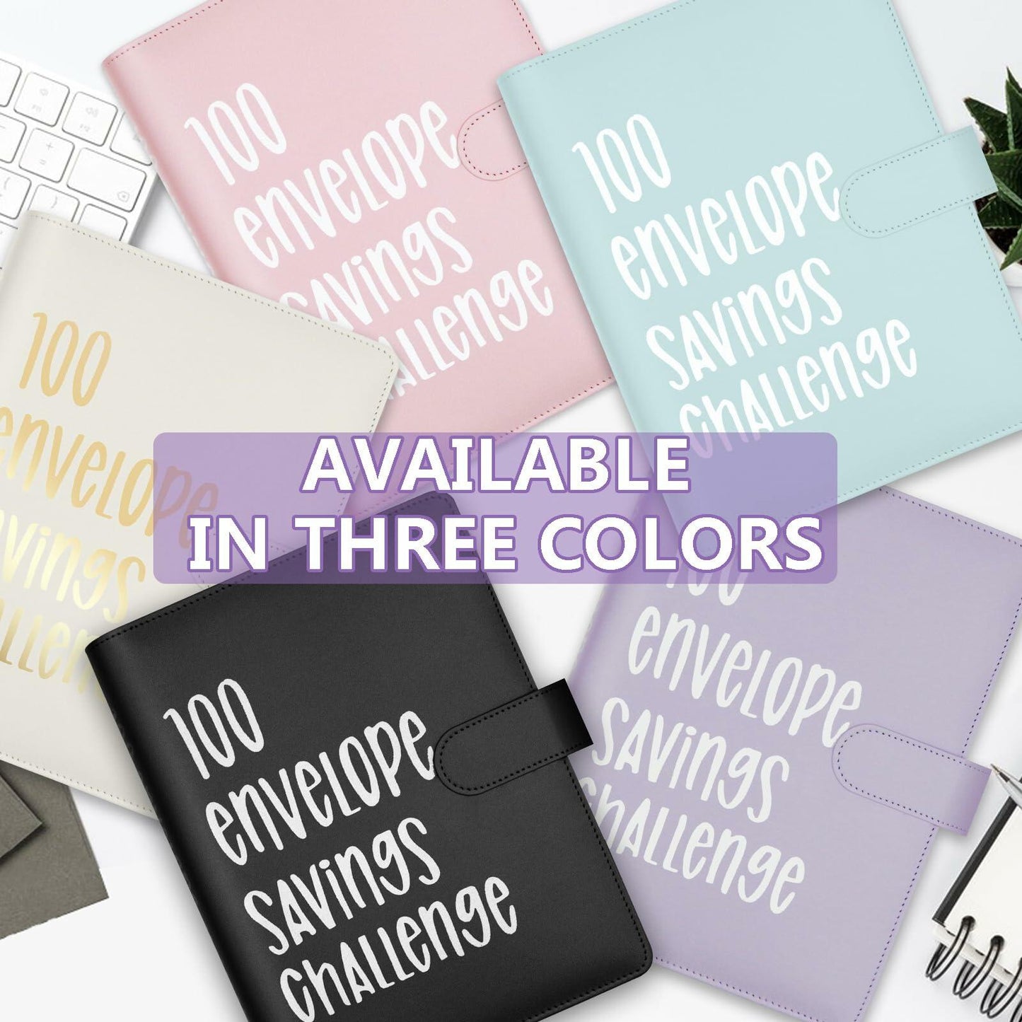 Mashaop 100 Envelope Challenge Binder White PU A4/Letter 13 Pages