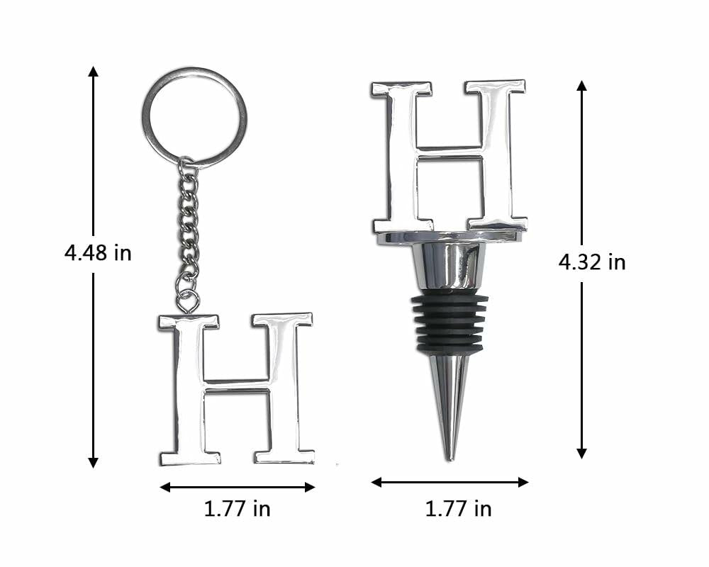 Lutong Set of 2 Letter Gift Set Key Ring Bottle Stopper Silver W