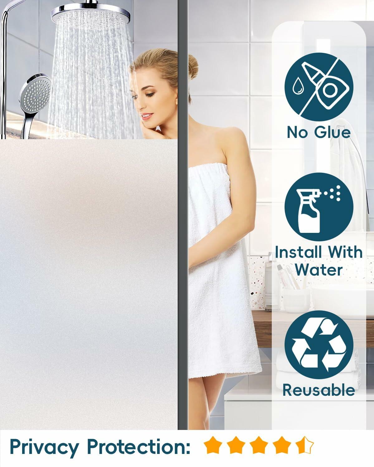 Dwersty Frosted Glass Window Privacy Film Static Cling 17.5x78.74in Anti-UV