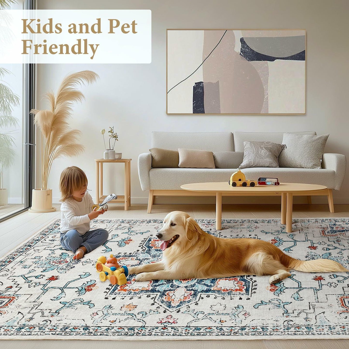 Puremy 2x3 Vintage Boho Entryway Rug Non Slip Low Pile Floral Cream