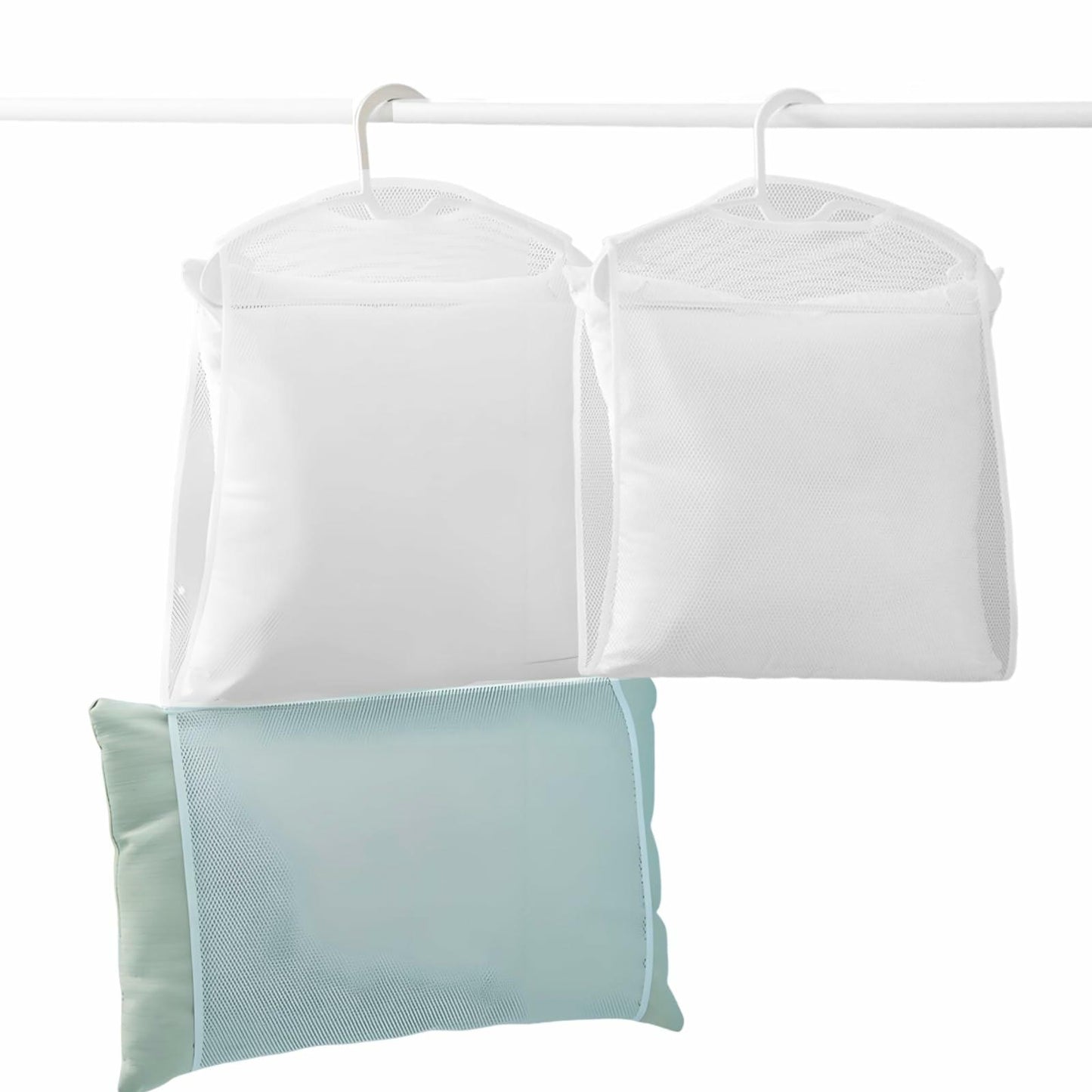 Hanging Pillow Drying Rack Net Large Capacity Foldable Mesh Bags 4pcs Large Size