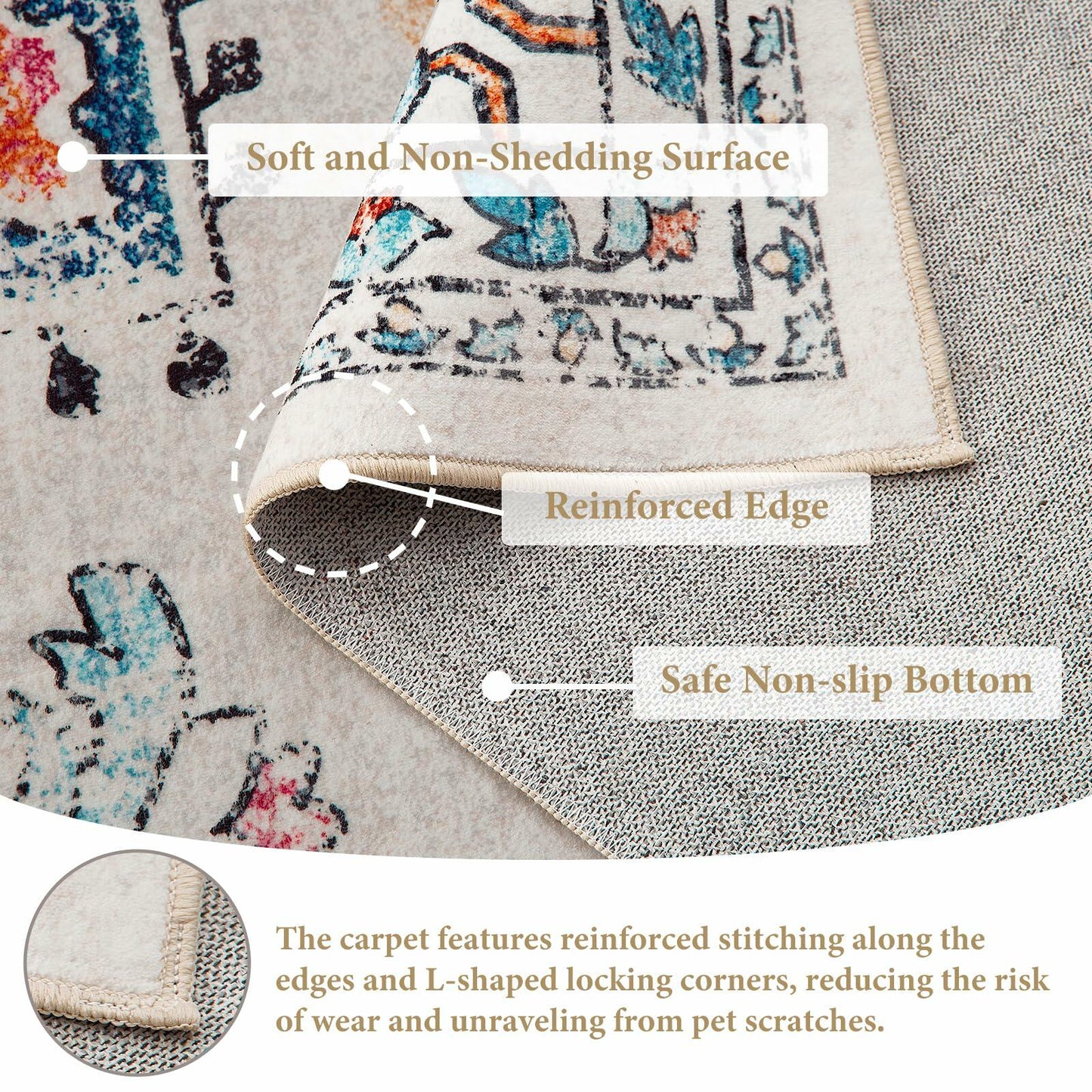 Puremy 2x3 Vintage Boho Entryway Rug Non Slip Low Pile Floral Cream