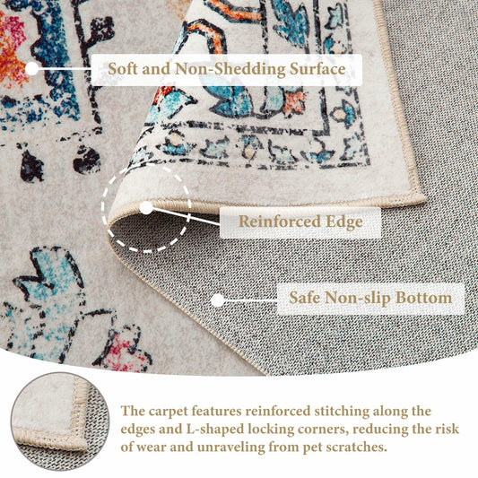 Puremy 2x3 Vintage Boho Entryway Rug Non Slip Low Pile Floral Cream