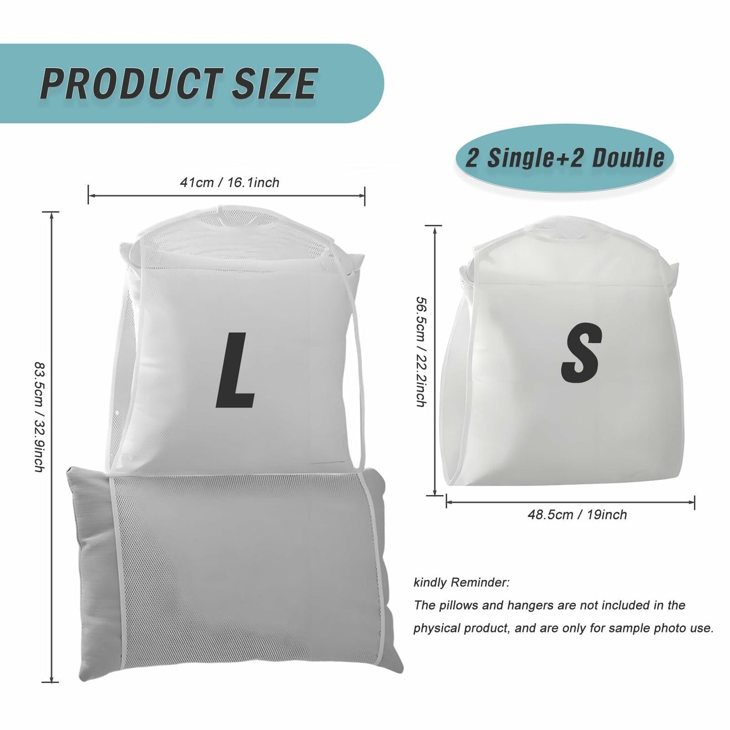 Hanging Pillow Drying Rack Net Large Capacity Foldable Mesh Bags 4pcs Large Size