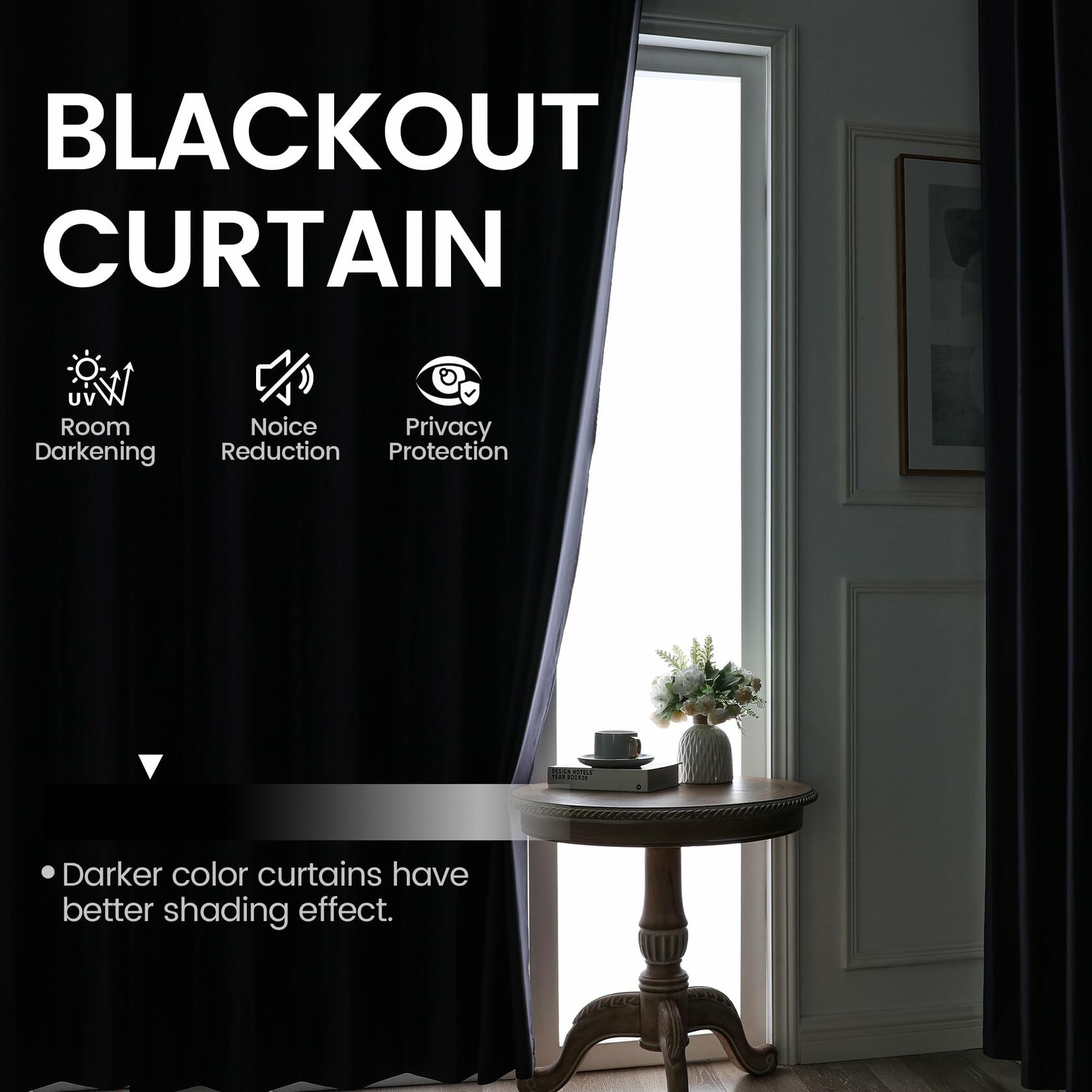 Phating Blackout Room Divider Curtain 1 Panel 10x7ft Black Fabric Solid