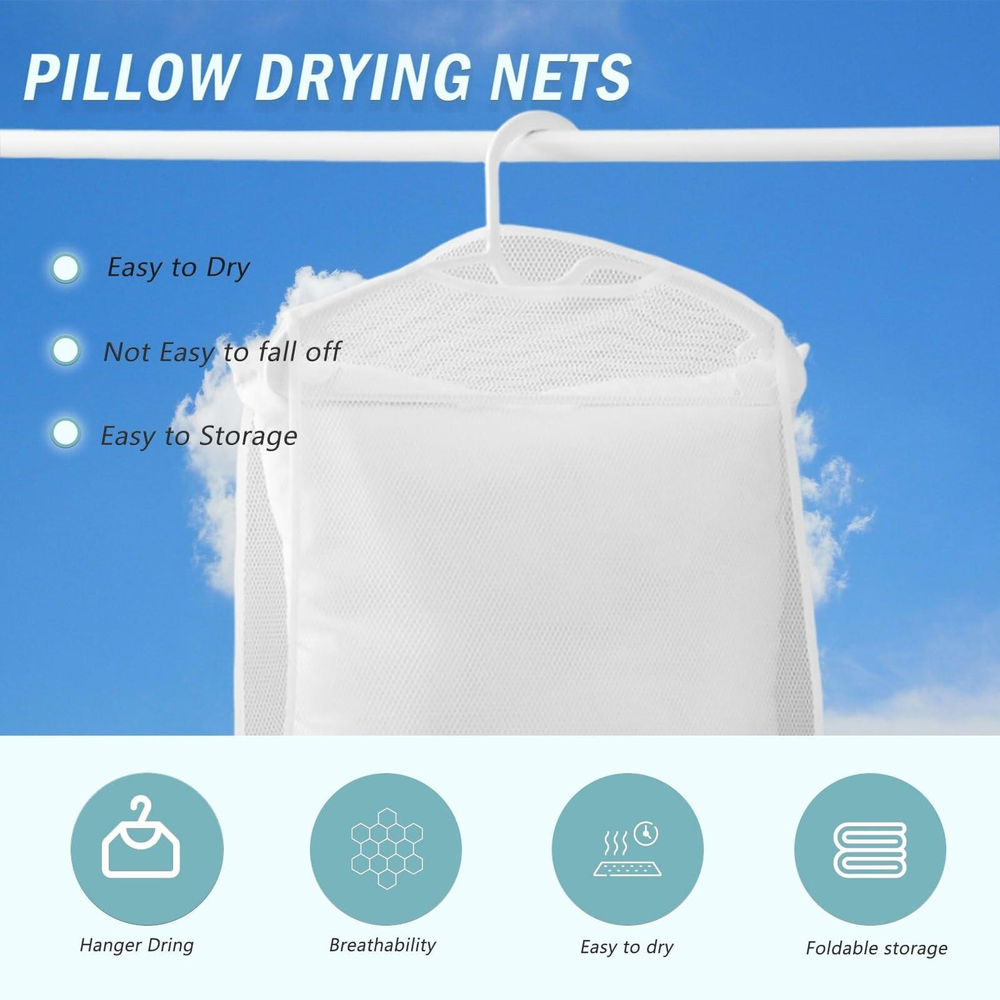 Hanging Pillow Drying Rack Net Large Capacity Foldable Mesh Bags 4pcs Large Size