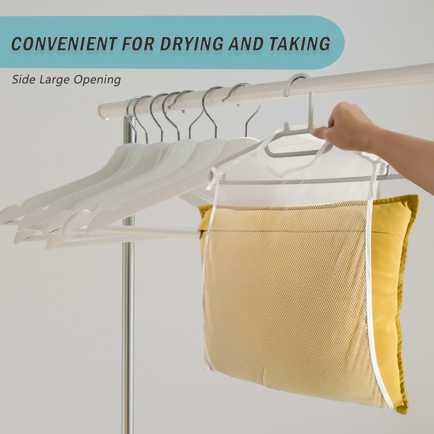 Hanging Pillow Drying Rack Net Large Capacity Foldable Mesh Bags 4pcs Large Size