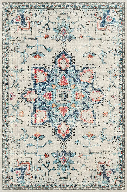 Puremy 2x3 Vintage Boho Entryway Rug Non Slip Low Pile Floral Cream