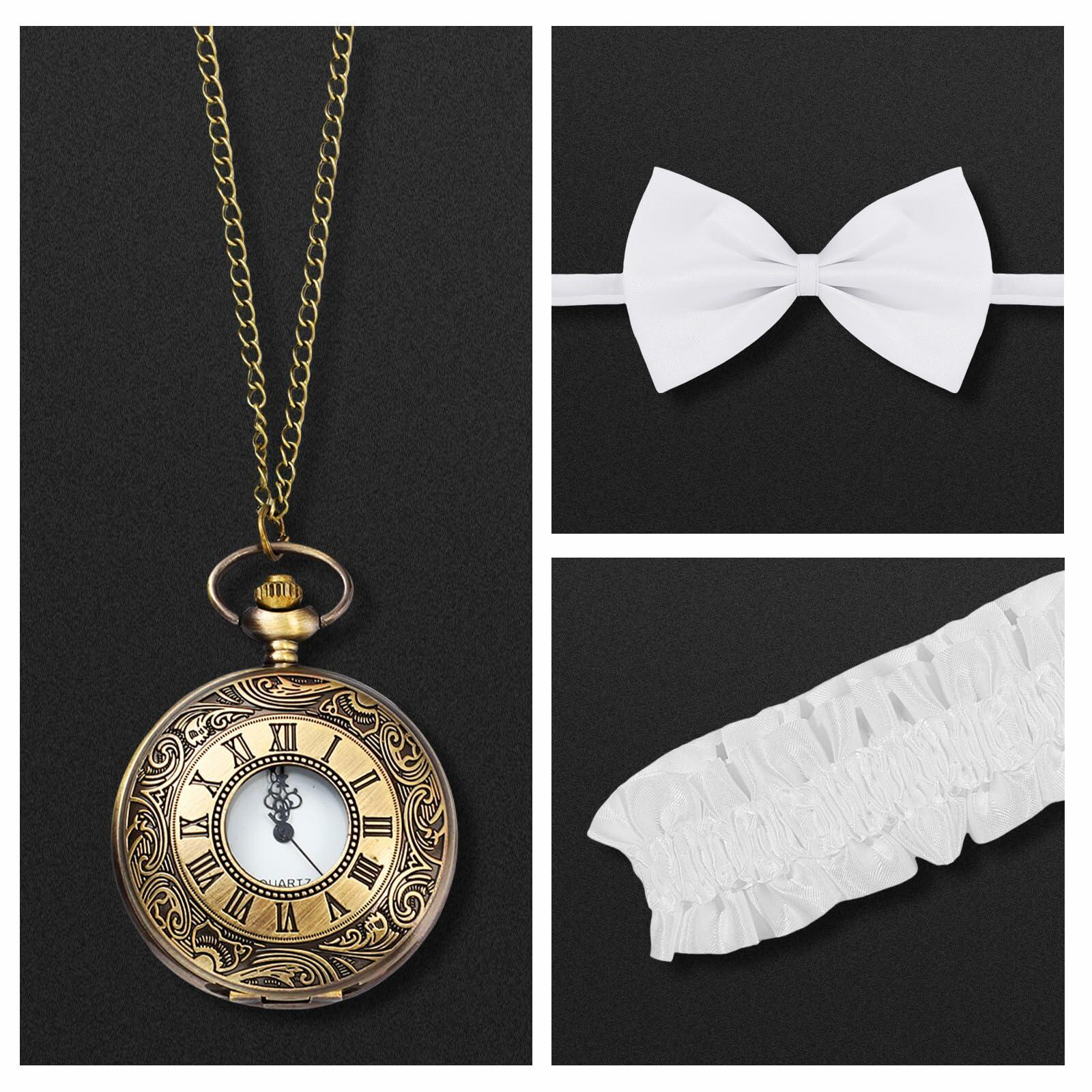 Toulite 1920s Mens Gangster Costume Vest Hat Bow Tie Pocket Watch Set XXL