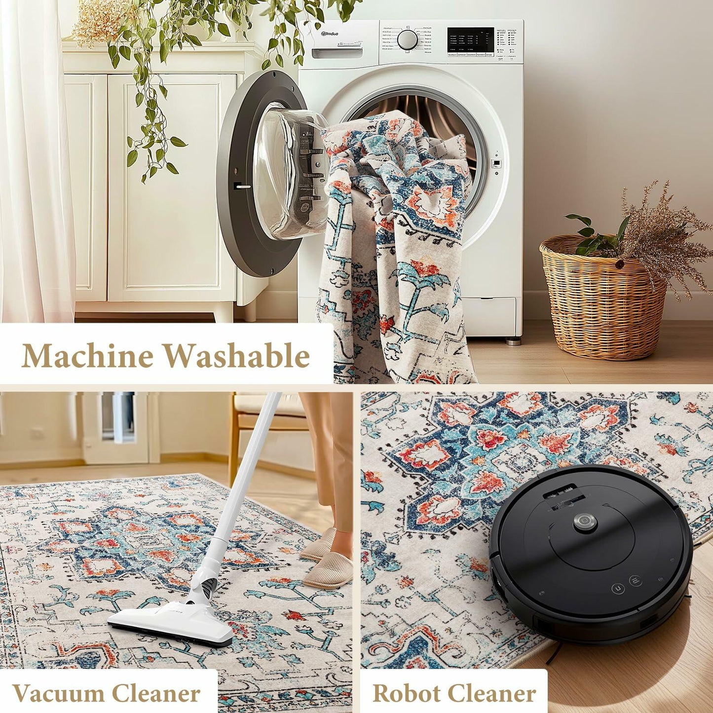 Puremy 2x3 Vintage Boho Entryway Rug Non Slip Low Pile Floral Cream