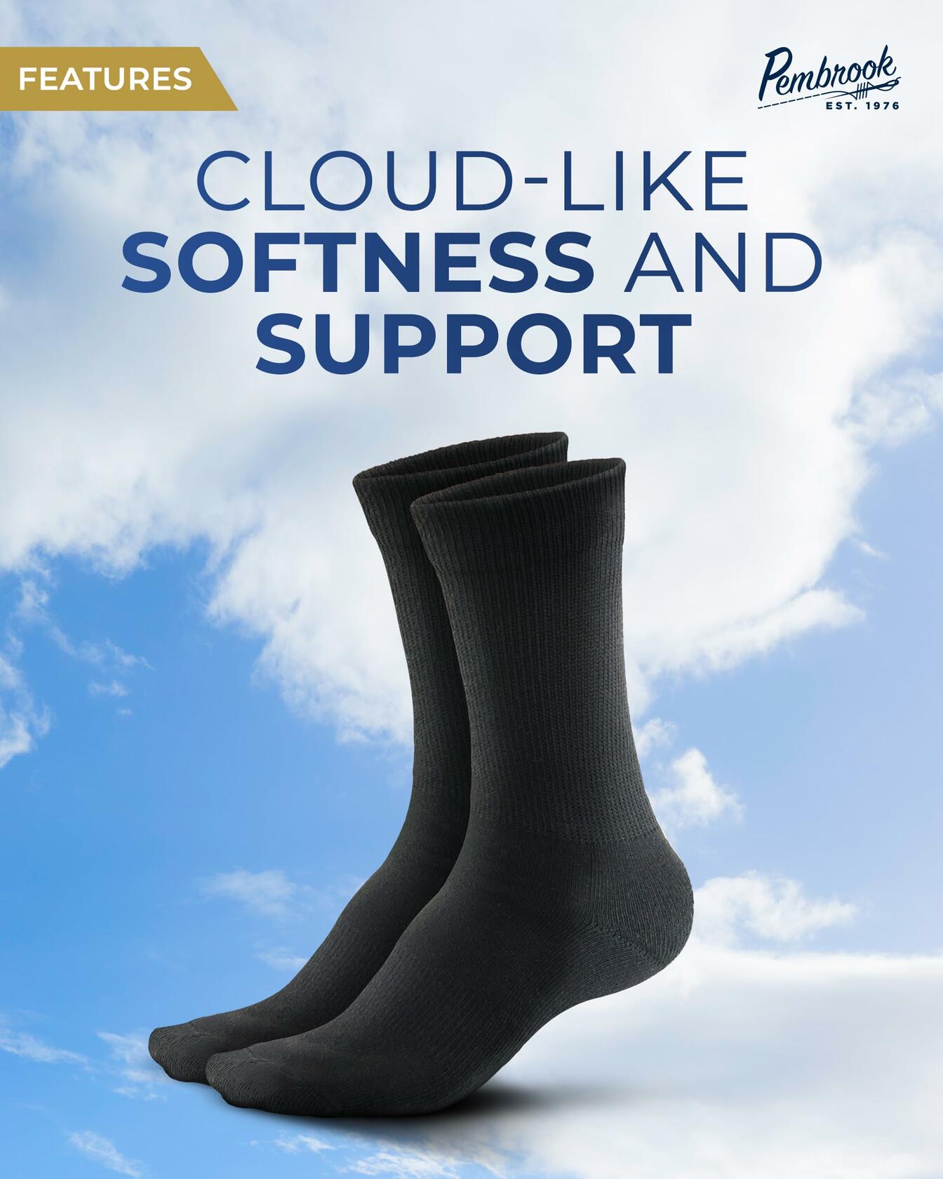 Pembrook Diabetic Compression Crew Socks Women 2 Pairs Black/White Size L