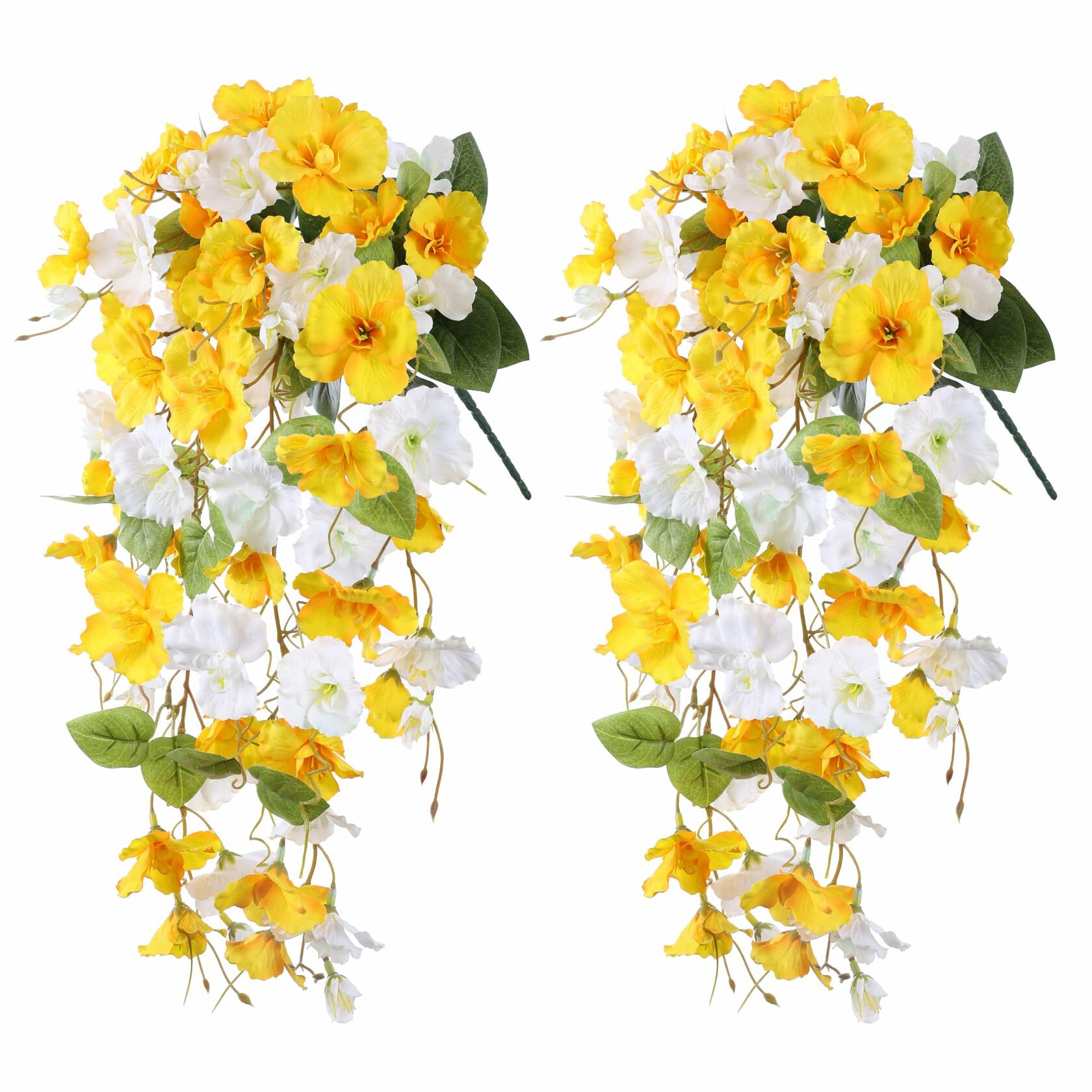 Ivydale Artificial Hibiscus Hanging Flowers Silk 2pcs Yellow White Vines