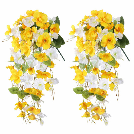 Ivydale Artificial Hibiscus Hanging Flowers Silk 2pcs Yellow White Vines