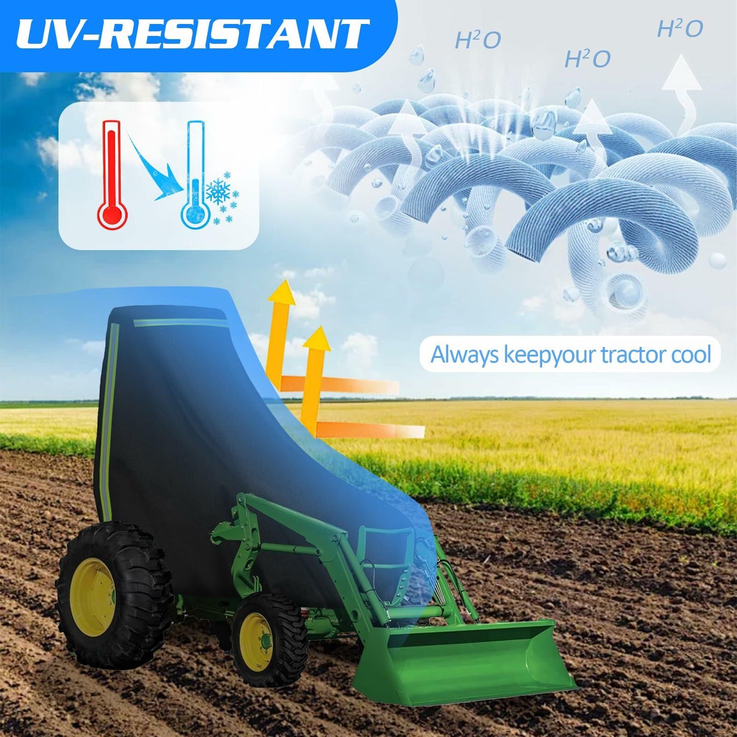 Kuabiz Waterproof Tractor Cover 420D Oxford Compatible with John Deere Large