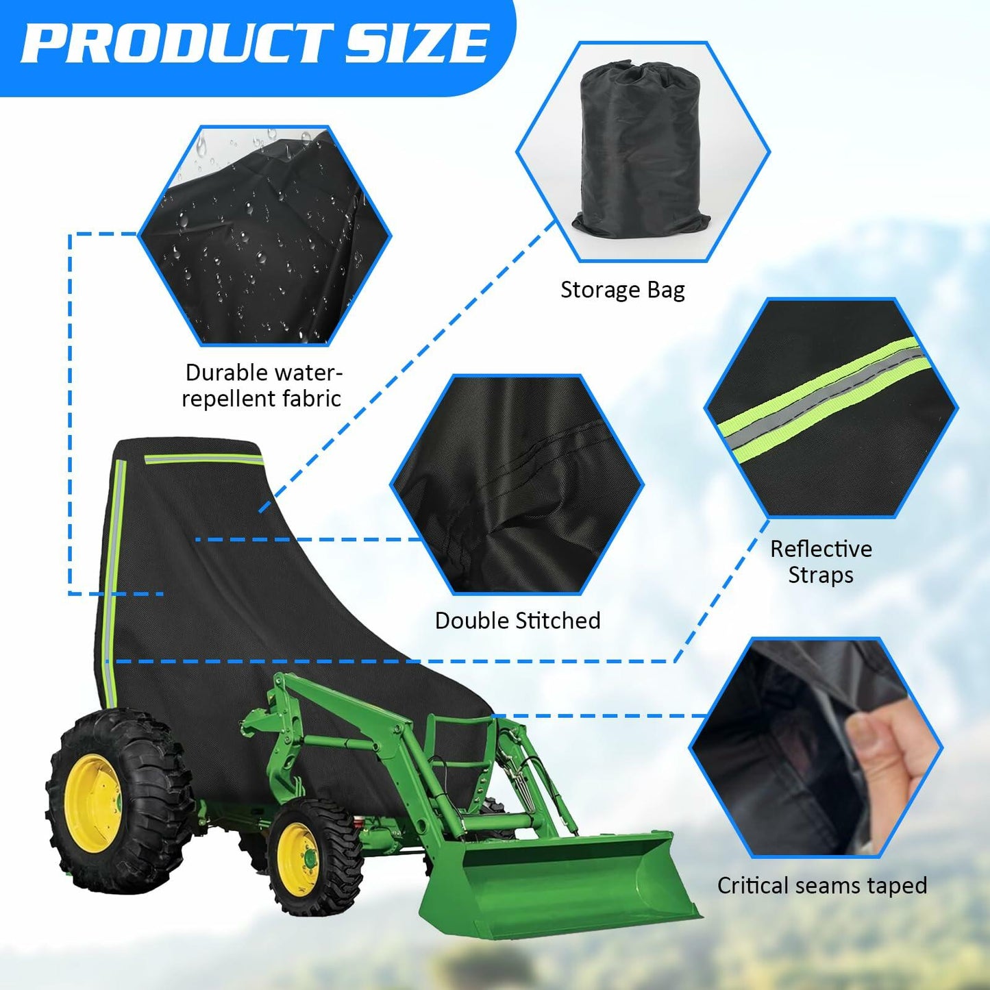 Kuabiz Waterproof Tractor Cover 420D Oxford Compatible with John Deere Large