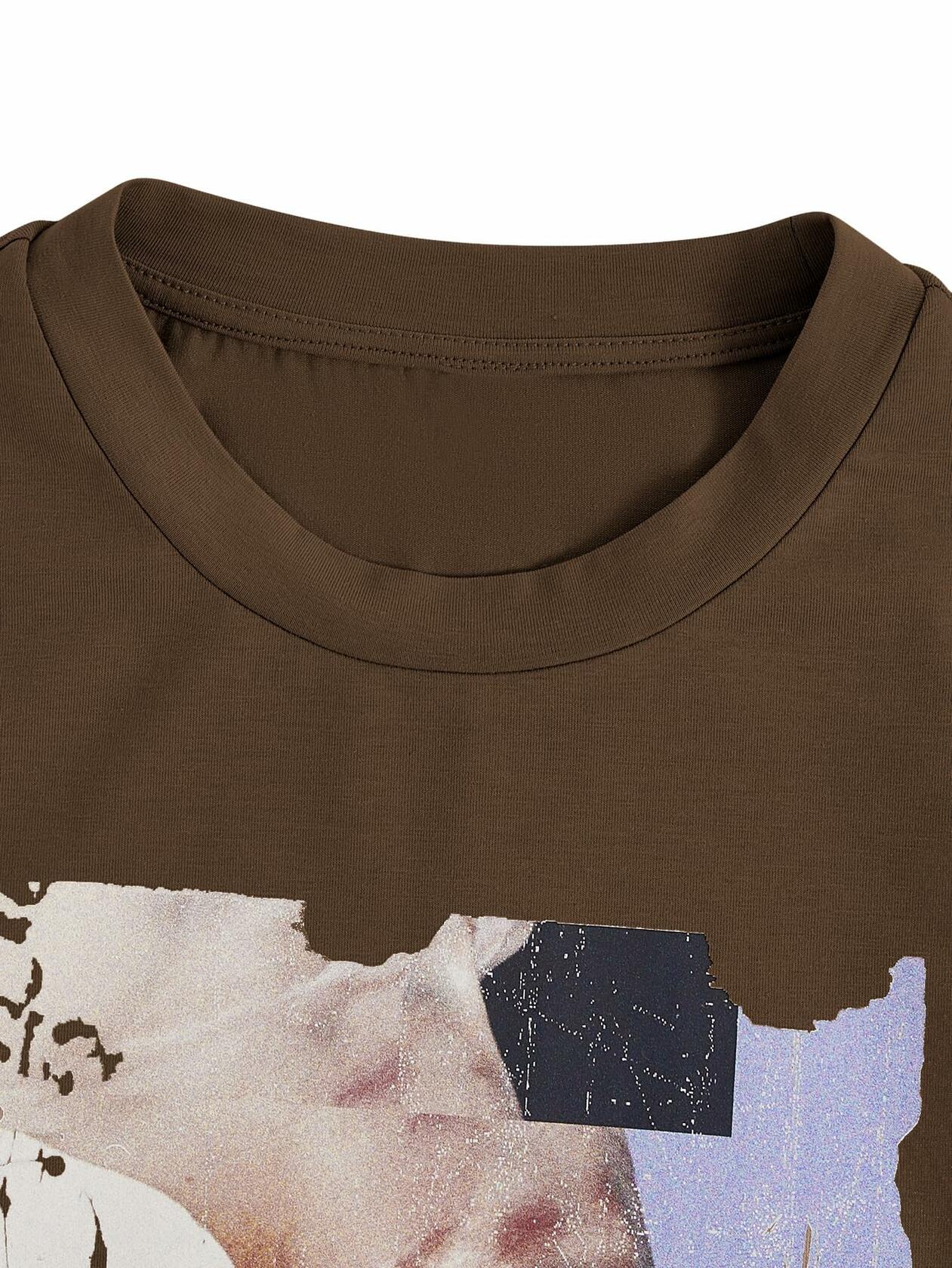 SOLY HUX Men's Graphic Letter Print Short Sleeve T-Shirt Brown Size S