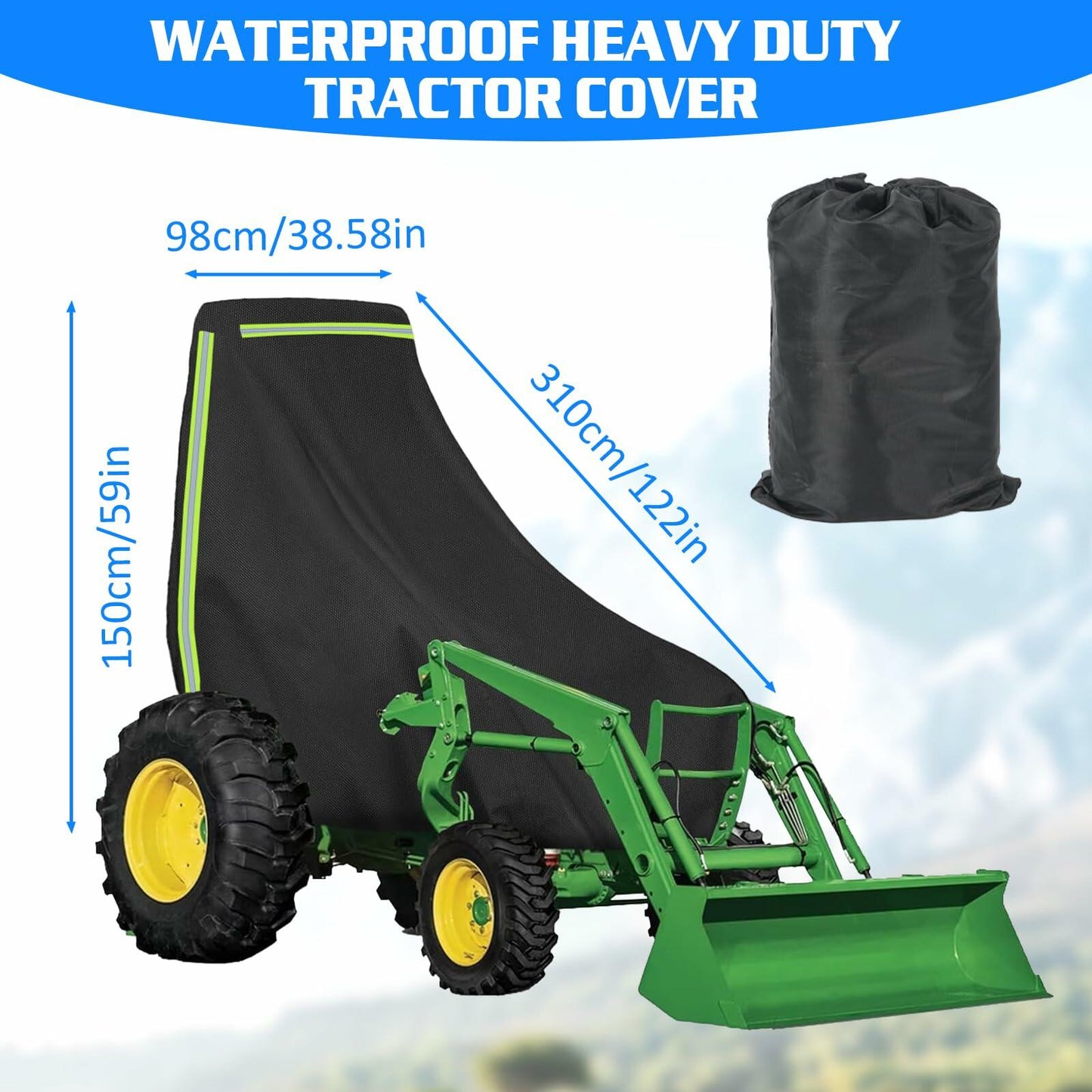 Kuabiz Waterproof Tractor Cover 420D Oxford Compatible with John Deere Large