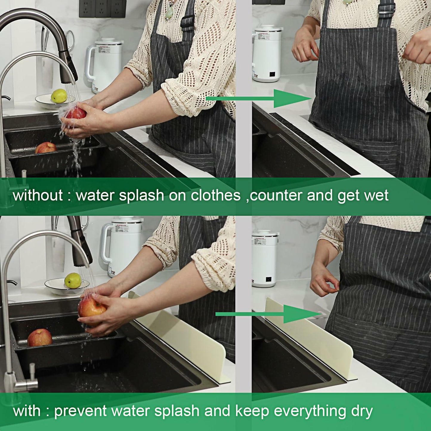 2PCS Acrylic Sink Splash Guard Beige Frosted Magnetic Water Barrier 17.5"x3.3"