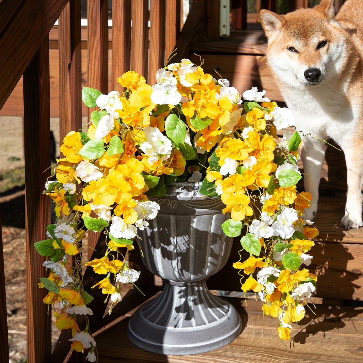 Ivydale Artificial Hibiscus Hanging Flowers Silk 2pcs Yellow White Vines