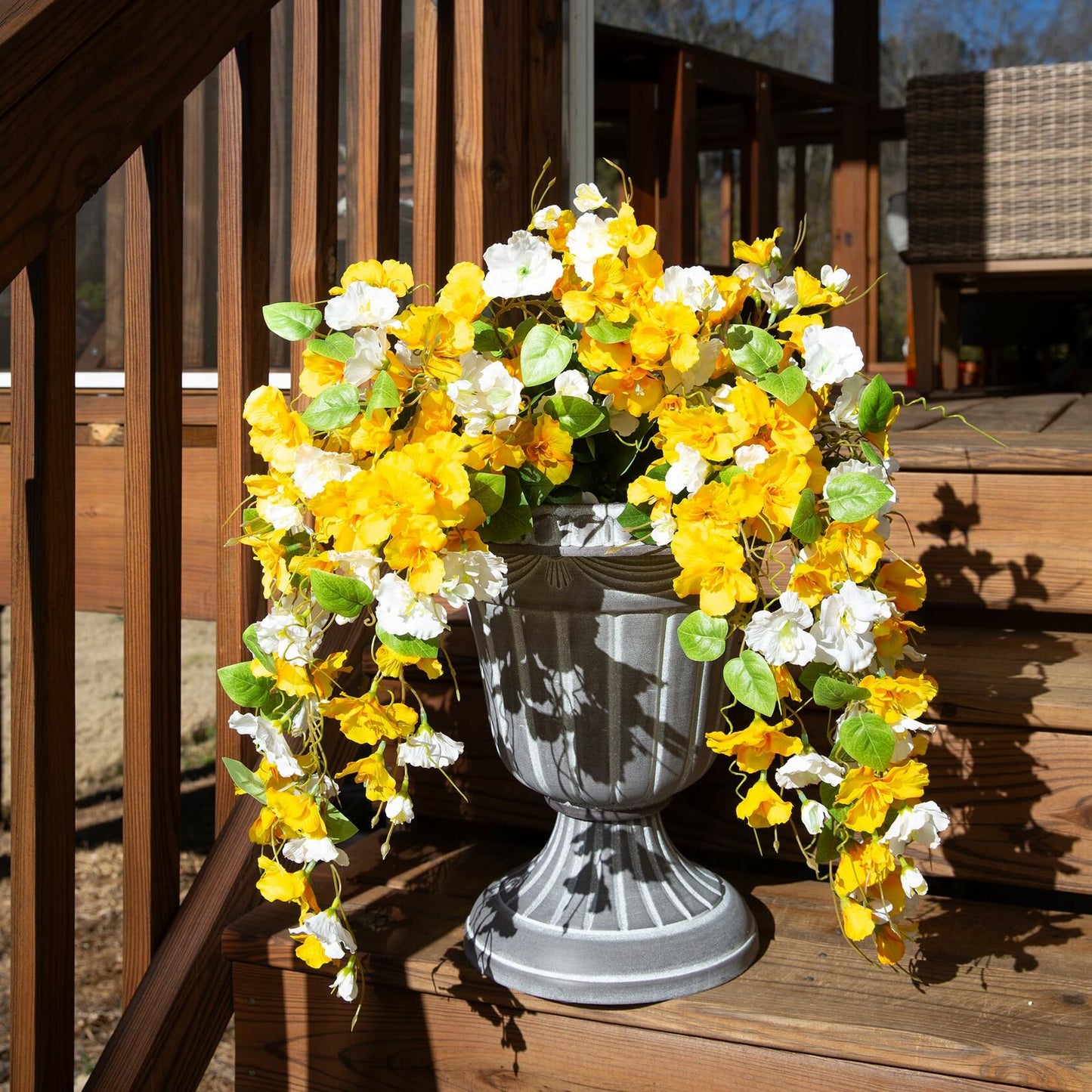 Ivydale Artificial Hibiscus Hanging Flowers Silk 2pcs Yellow White Vines