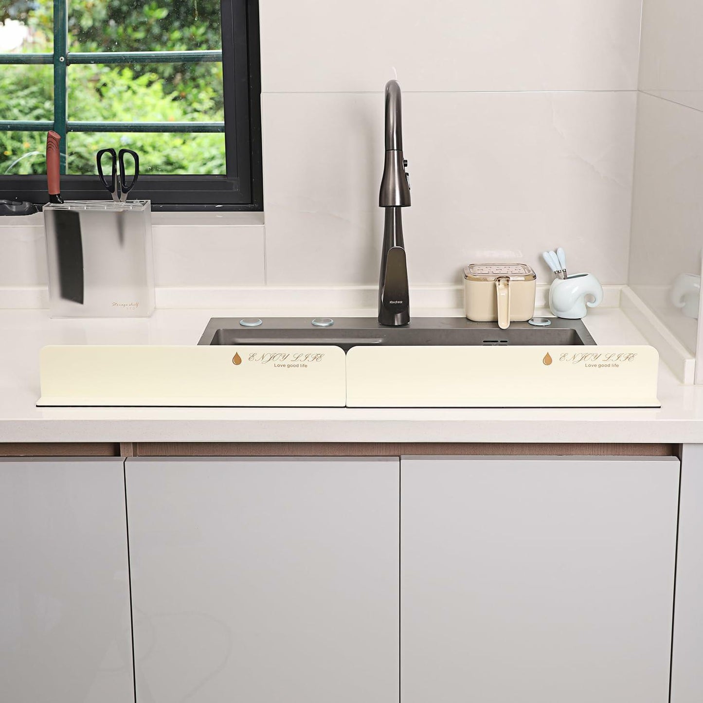 2PCS Acrylic Sink Splash Guard Beige Frosted Magnetic Water Barrier 17.5"x3.3"