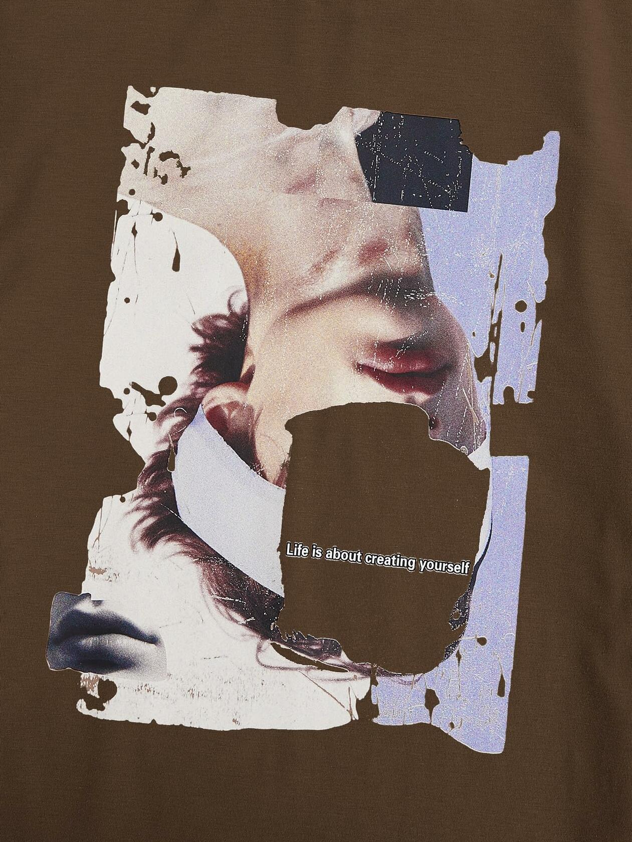 SOLY HUX Men's Graphic Letter Print Short Sleeve T-Shirt Brown Size S