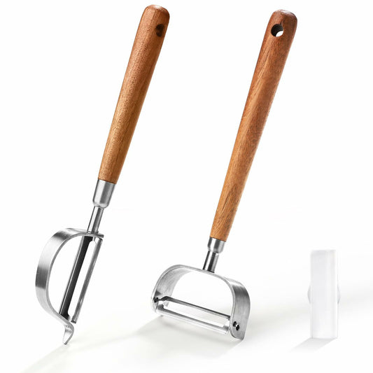 SmileBear Potato Peelers Walnut Wood Handle Stainless Steel Y & I Shaped Set 2