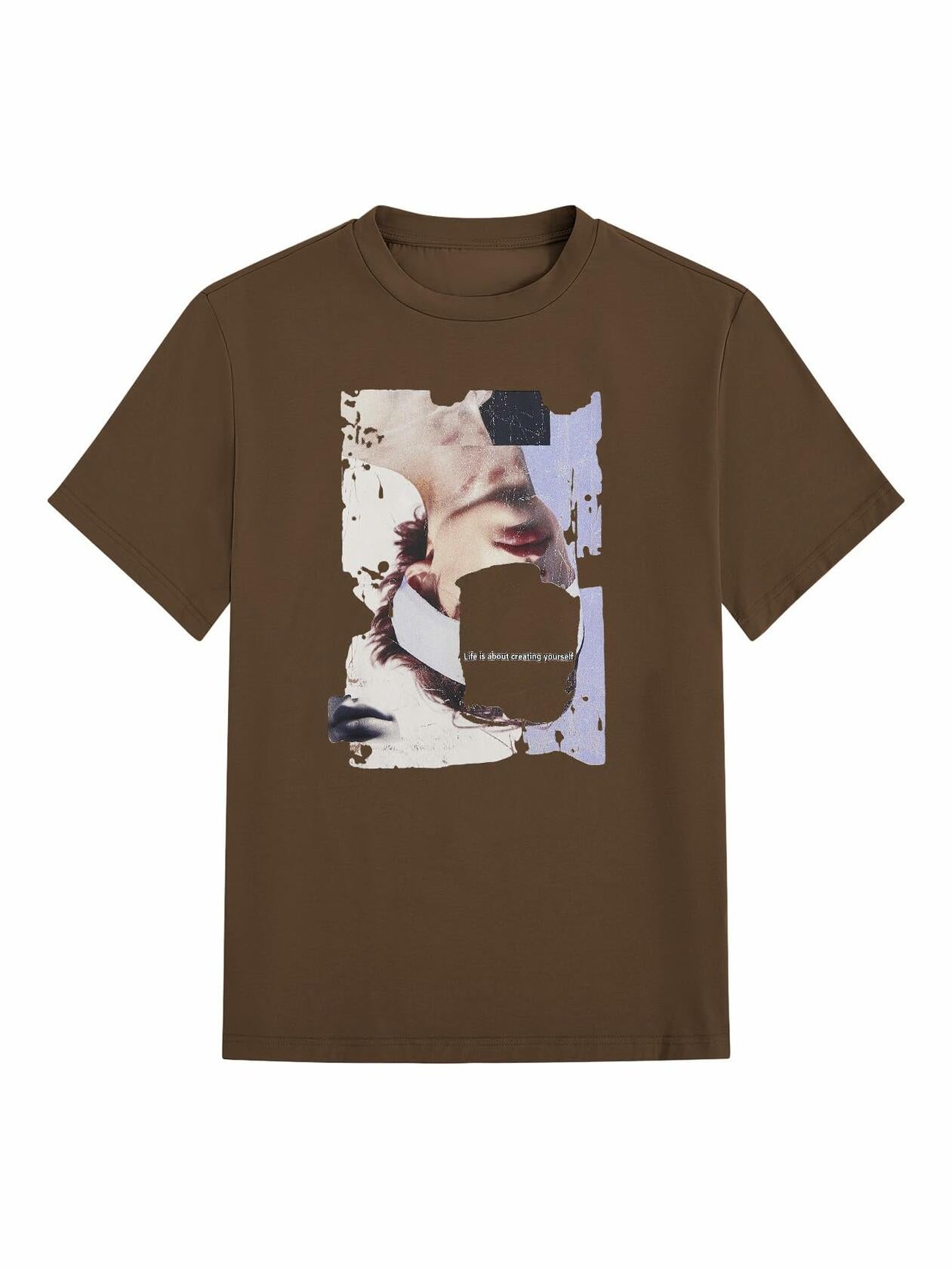 SOLY HUX Men's Graphic Letter Print Short Sleeve T-Shirt Brown Size S