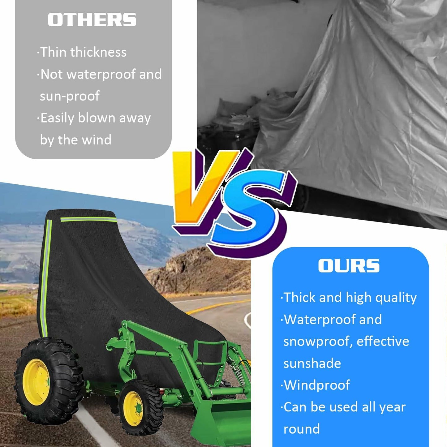 Kuabiz Waterproof Tractor Cover 420D Oxford Compatible with John Deere Large