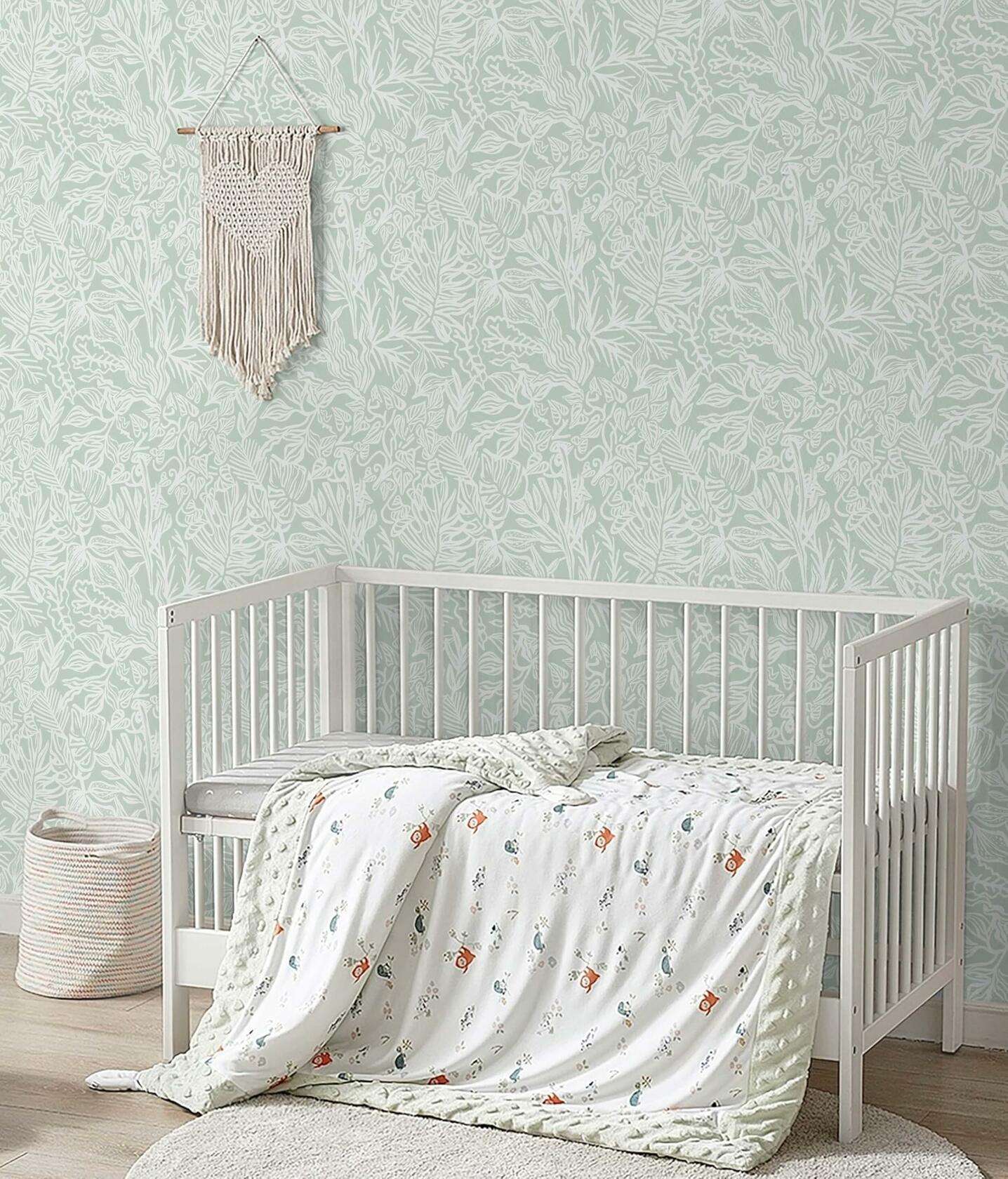 Fiula Peel and Stick Wallpaper Green White Leaf 17.3inx78.7in Removable Vinyl