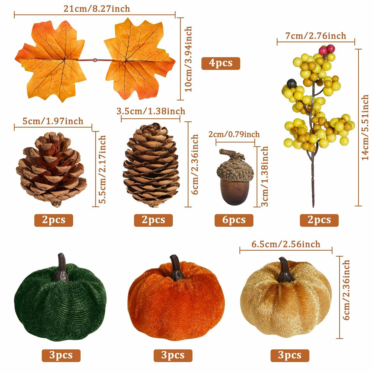 Artmag 25 PCS Fabric Pumpkins Set Fall Decor Maple Leaves Acorns Style 5