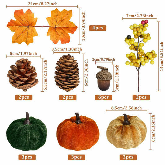 Artmag 25 PCS Fabric Pumpkins Set Fall Decor Maple Leaves Acorns Style 5