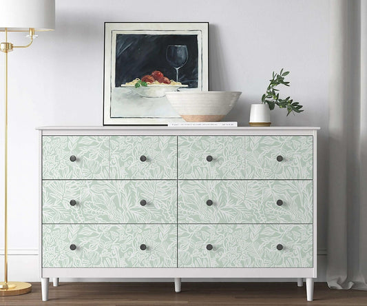 Fiula Peel and Stick Wallpaper Green White Leaf 17.3inx78.7in Removable Vinyl