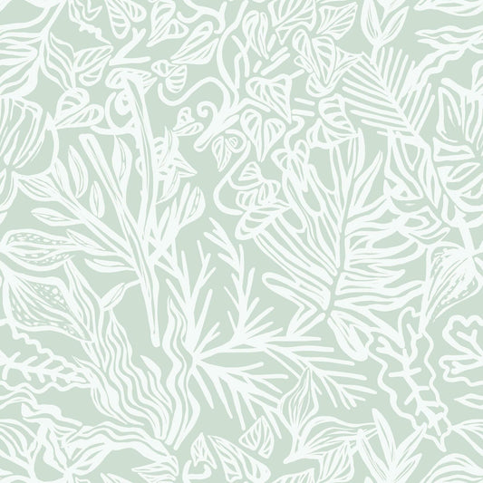 Fiula Peel and Stick Wallpaper Green White Leaf 17.3inx78.7in Removable Vinyl