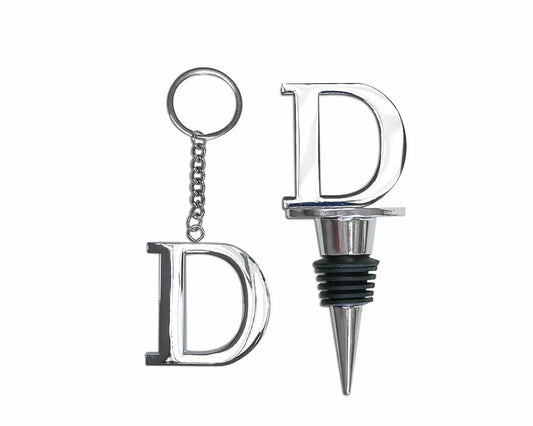 Lutong Letter Gift Set Key Ring & Bottle Stopper D Silver Metal 2 PCS