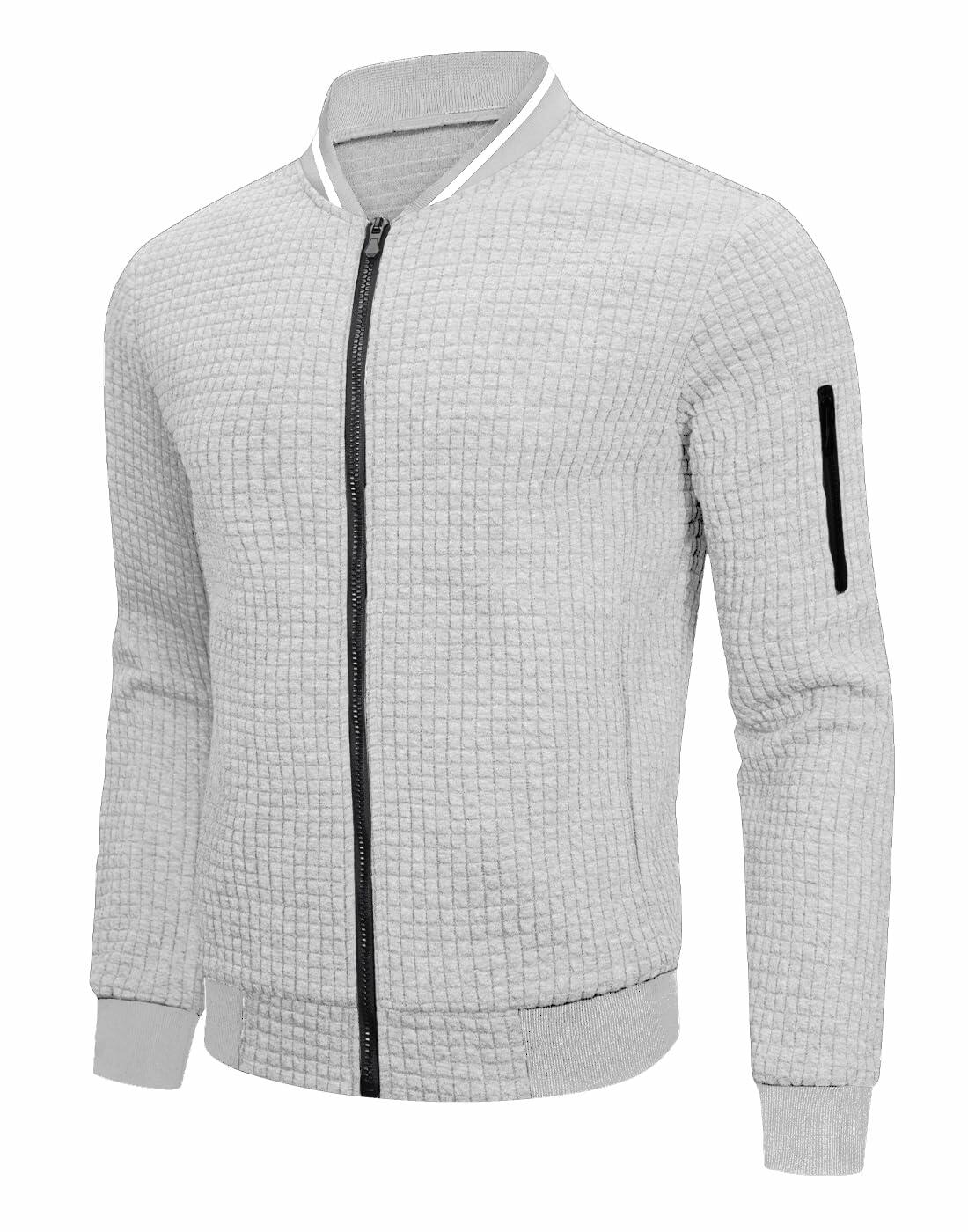 SAVKOOV Mens Lightweight Bomber Varsity Jacket Light Gray Size 5XL