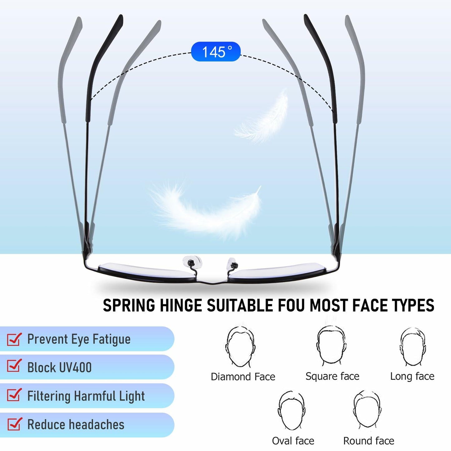 Anourney 3-Pack Men’s Reading Glasses +2.25 Metal Half Frame Blue Light