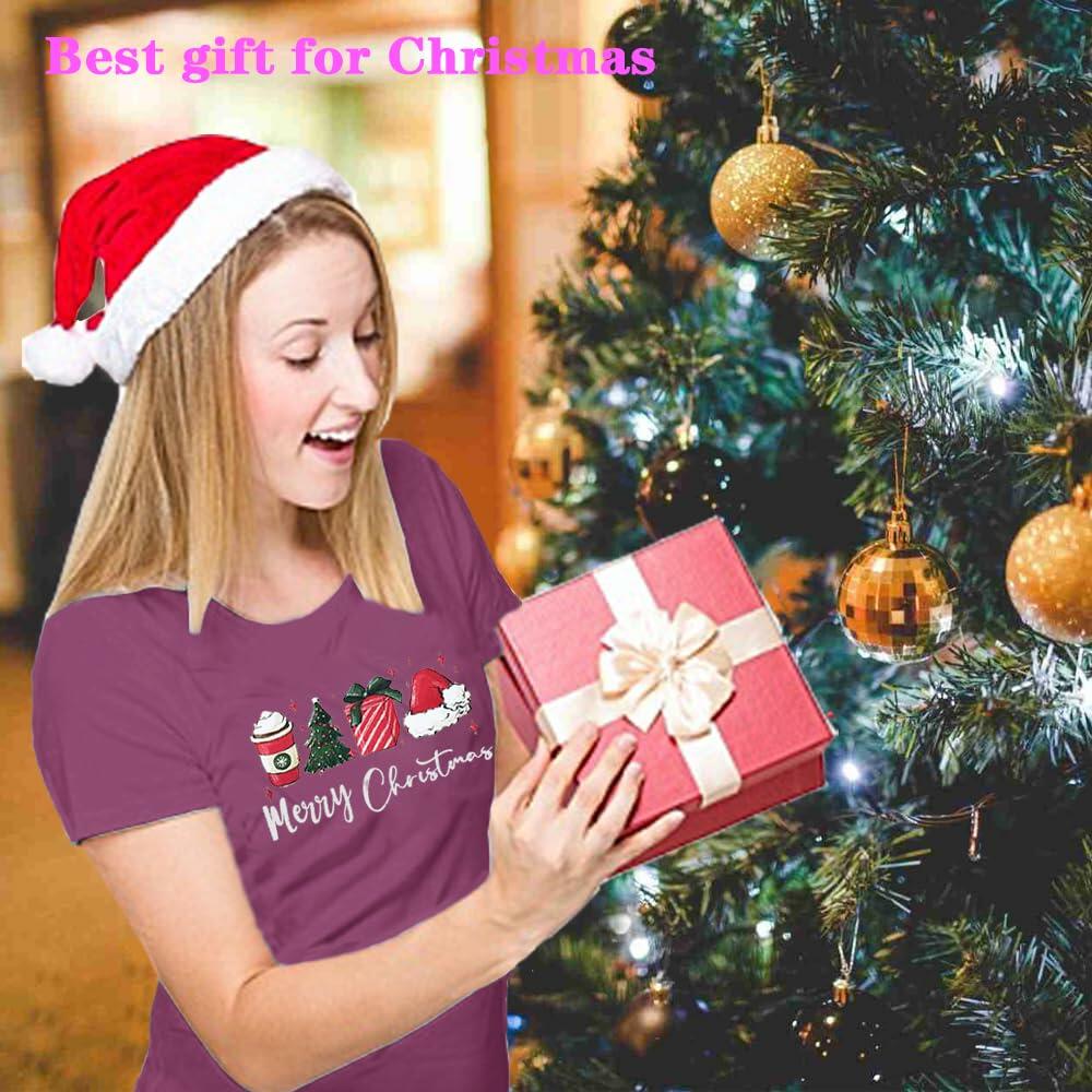 ZXCAHPT Christmas Shirt Women Merry Xmas Holiday Tee Coffee Tree Santa Size M